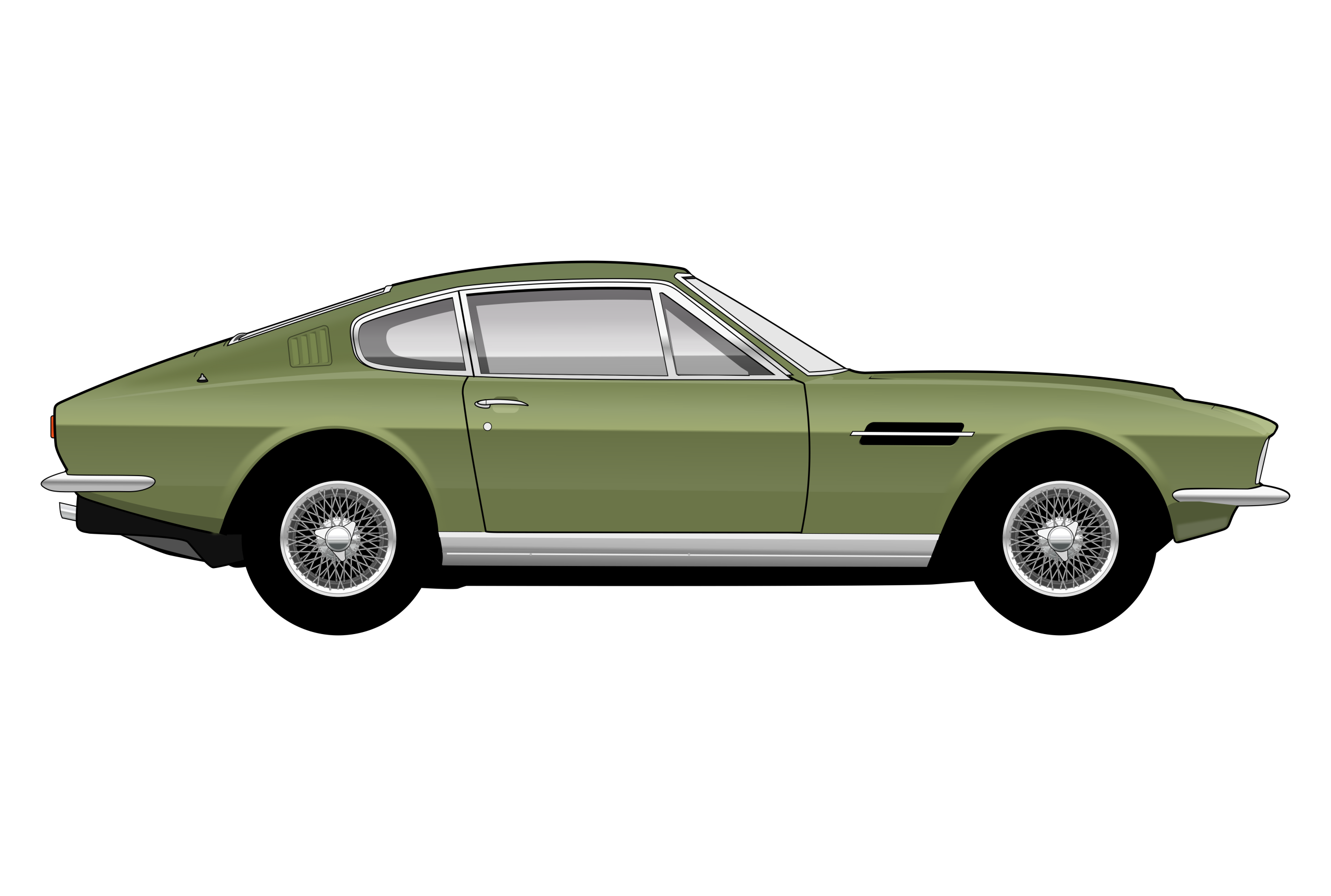 Green Aston Martin DBS side view vector car graphic design for custom t-shirt and mug prints