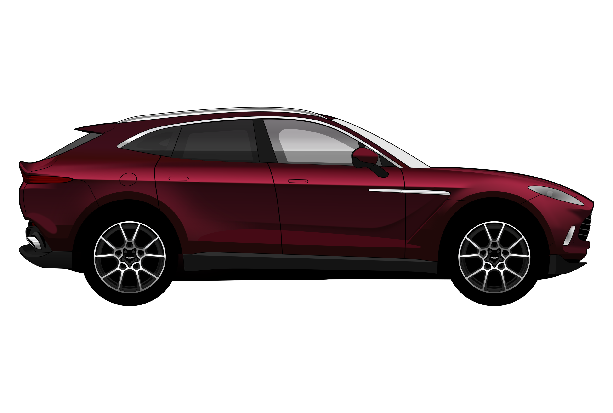 Red Aston Martin DBX side view vector car graphic design for custom t-shirt and mug prints