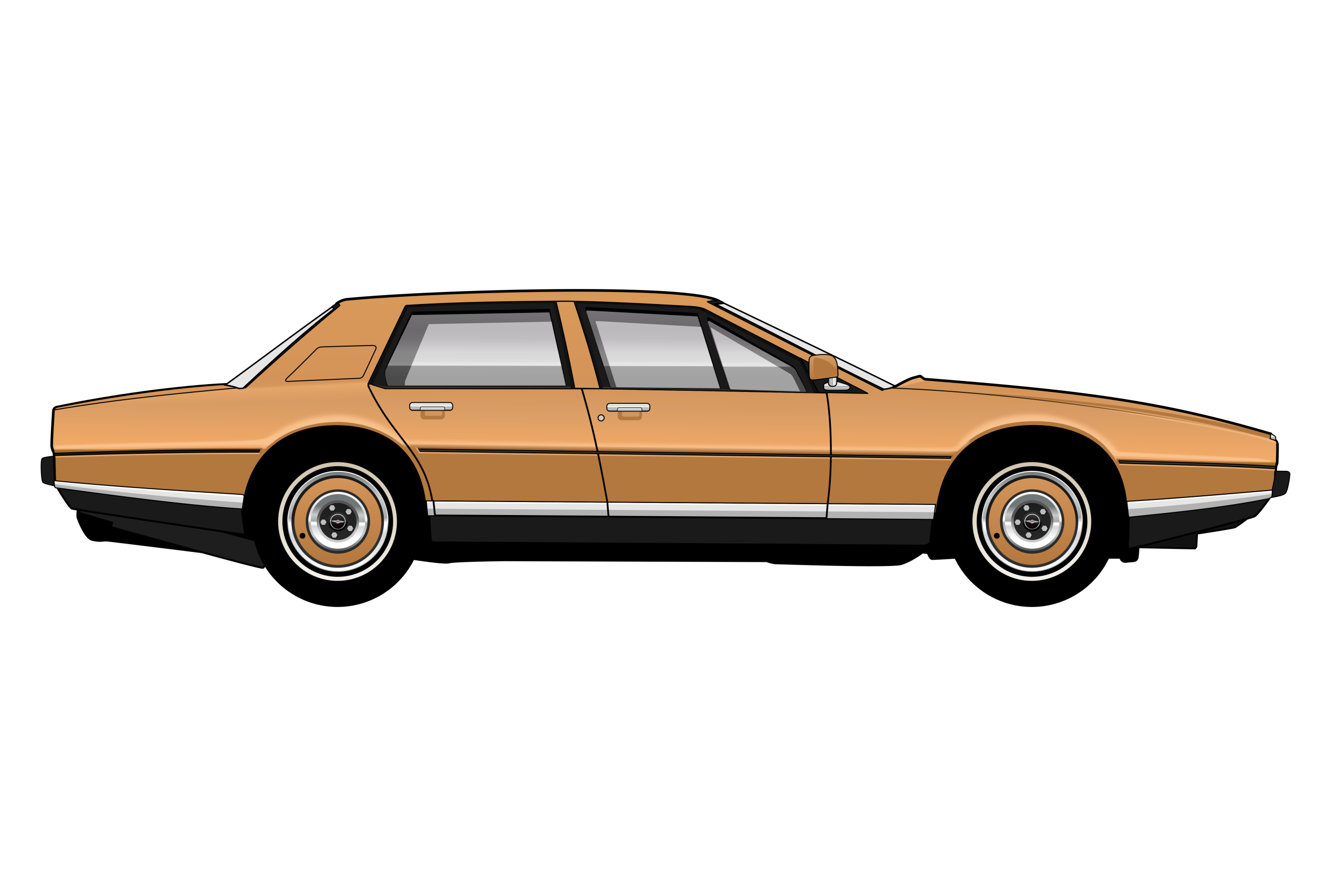 Gold Aston Martin Lagonda side view vector car graphic design for custom t-shirt and mug prints