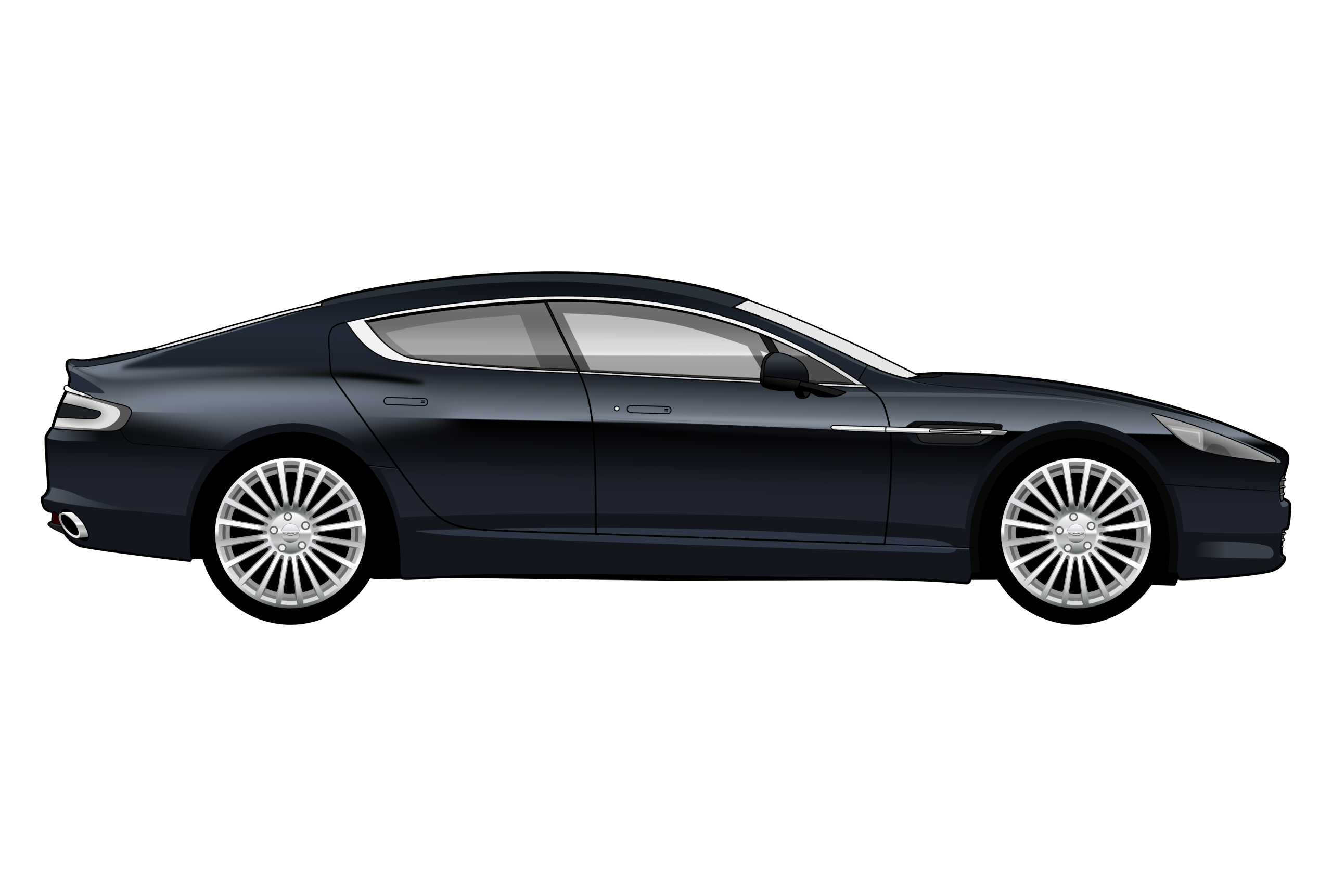 Black Aston Martin Rapide side view vector car graphic design for custom t-shirt and mug prints