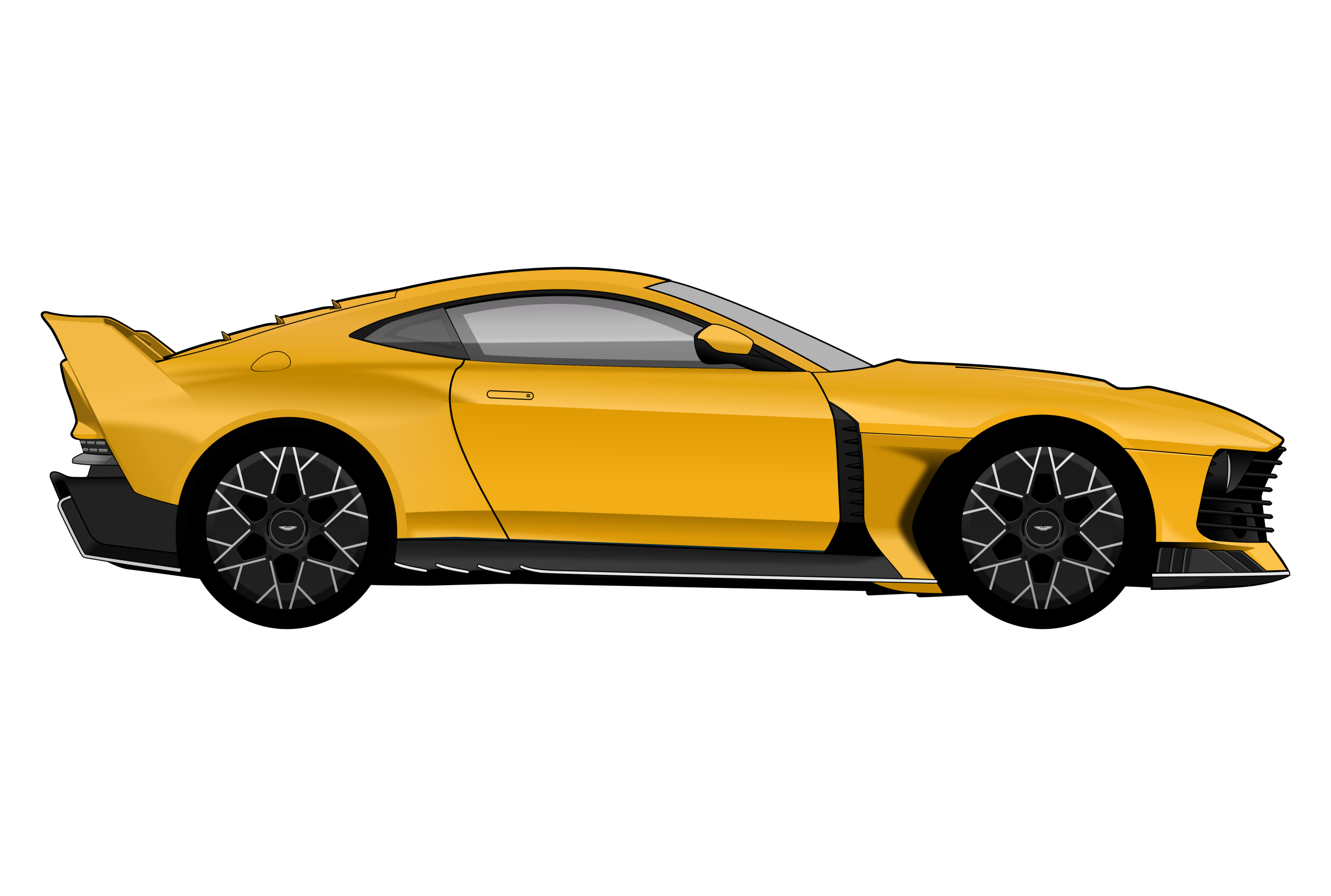 Gold Aston Martin Valiant side view vector car graphic design for custom t-shirt and mug prints