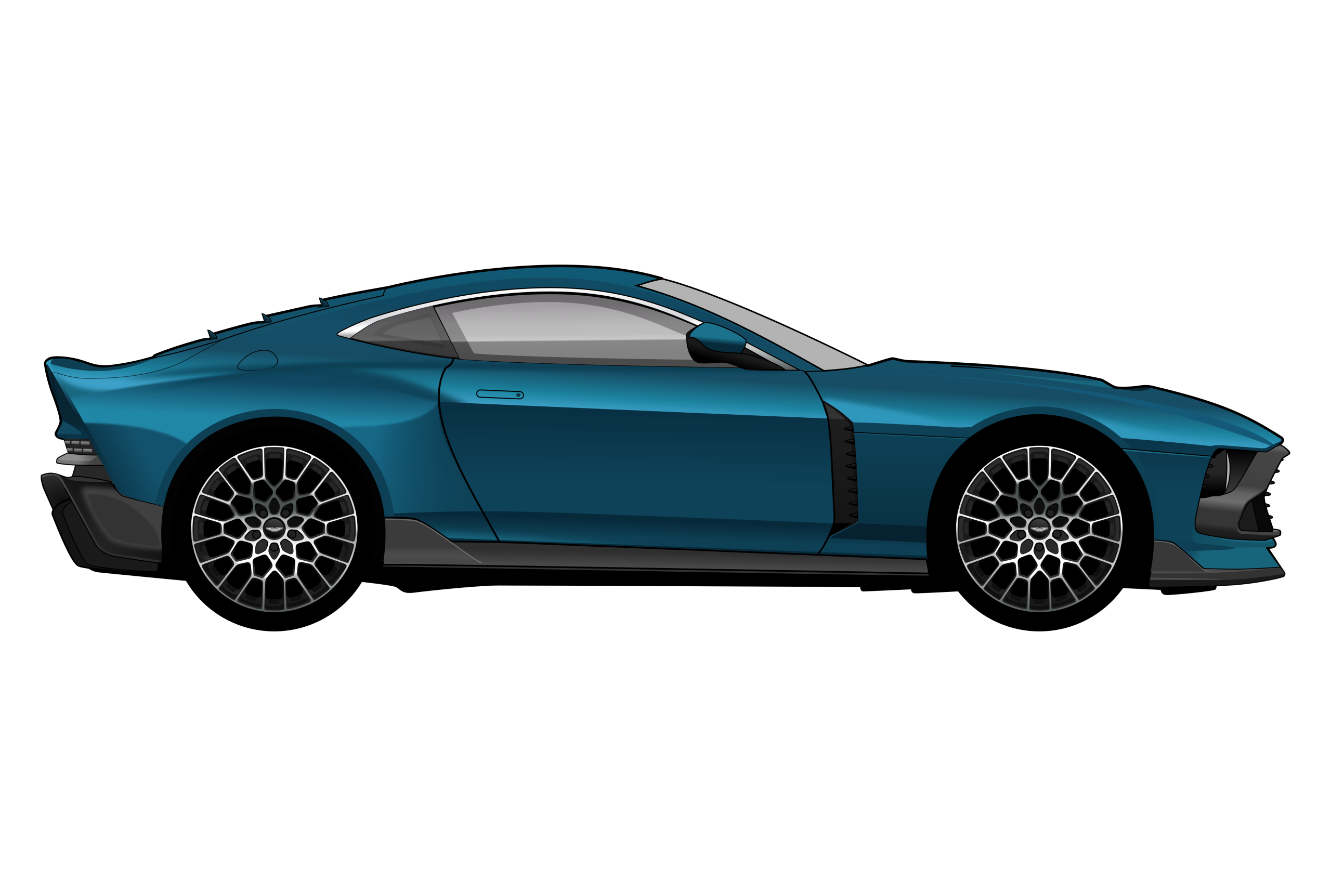 Blue Aston Martin Valour side view vector car graphic design for custom t-shirt and mug prints