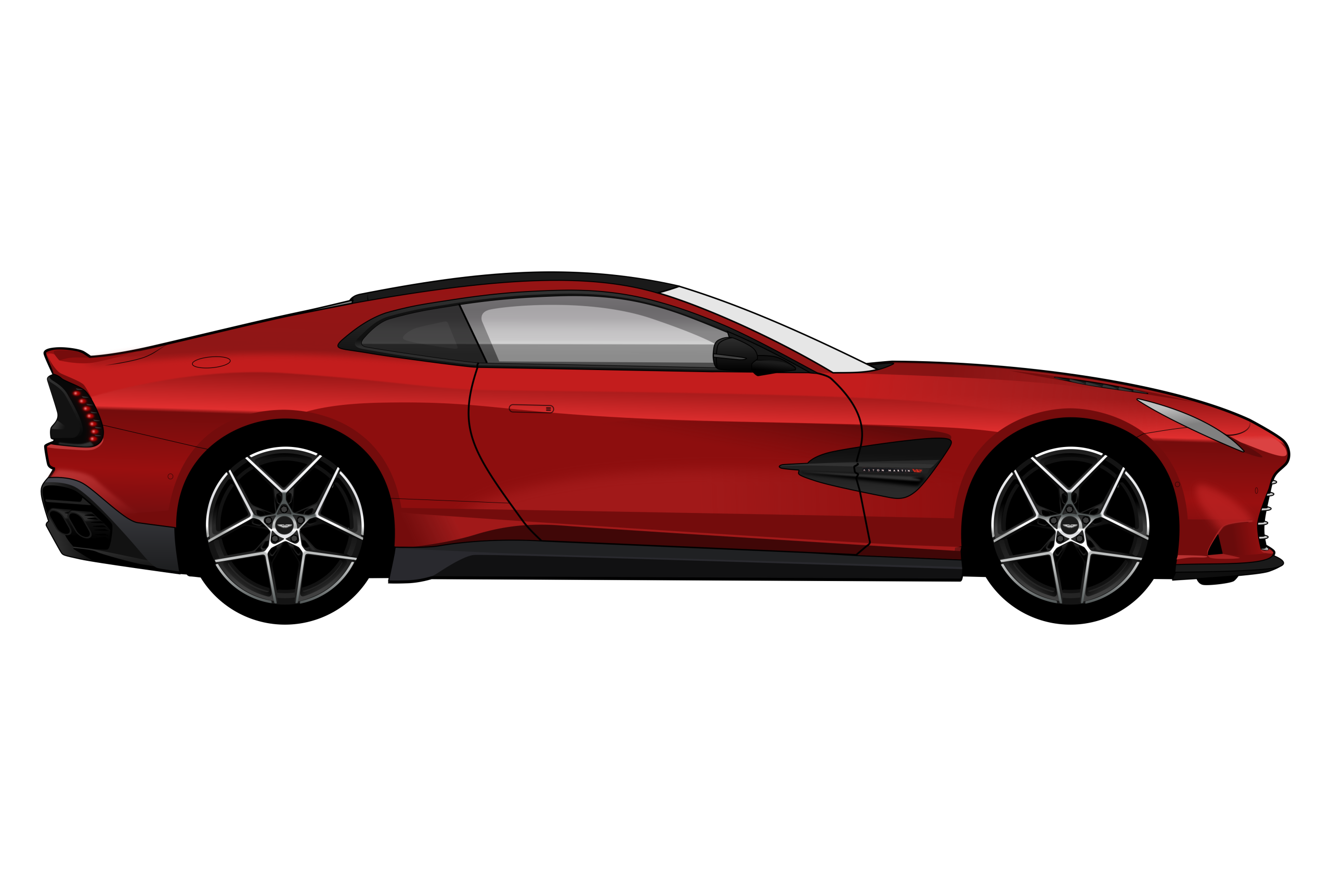 Red Aston Martin Vanquish Mk3 side view vector car graphic design for custom t-shirt and mug prints