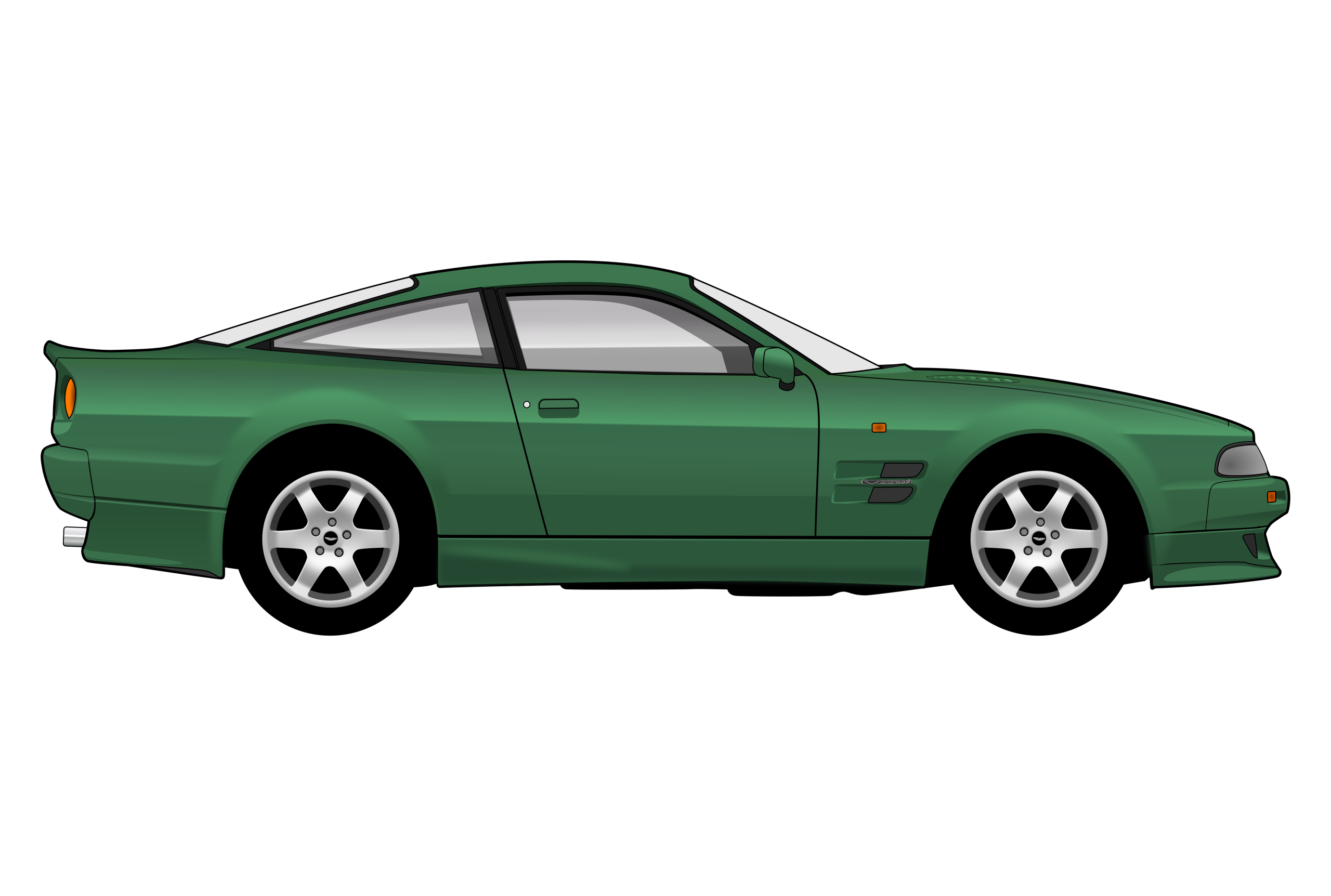 Green Aston Martin Vantage 1996 side view vector car graphic design for custom t-shirt and mug prints