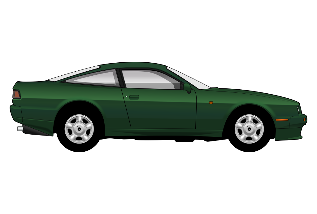 Green Aston Martin Virage side view vector car graphic design for custom t-shirt and mug prints