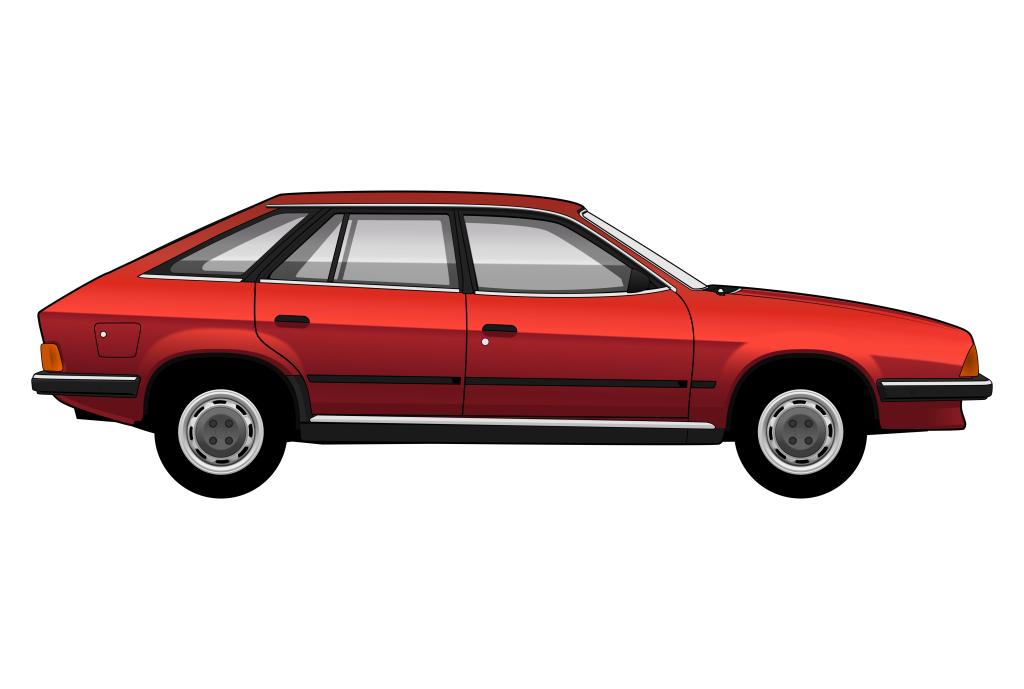 Red Austin Ambassador side view vector car graphic design for custom t-shirt and mug prints