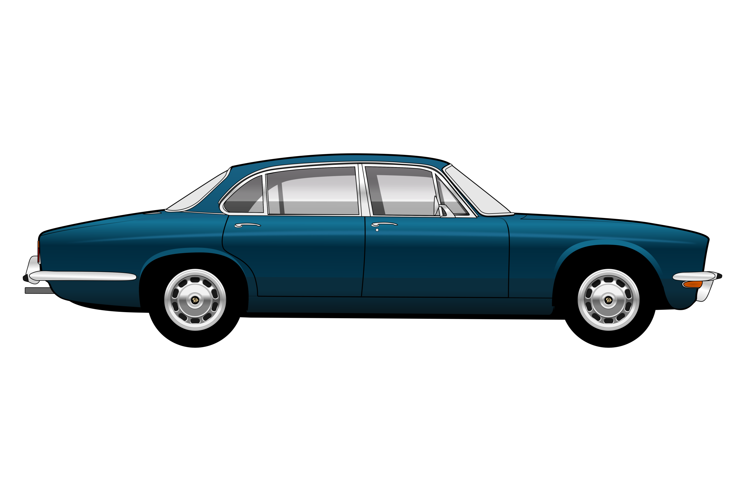 Blue Daimler Sovereign side view vector car graphic design for custom t-shirt and mug prints