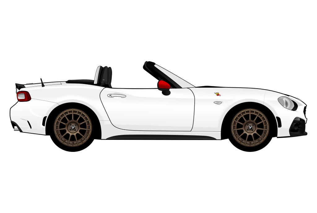 White Fiat 124 Spider Abarth side view vector car graphic design for custom t-shirt and mug prints