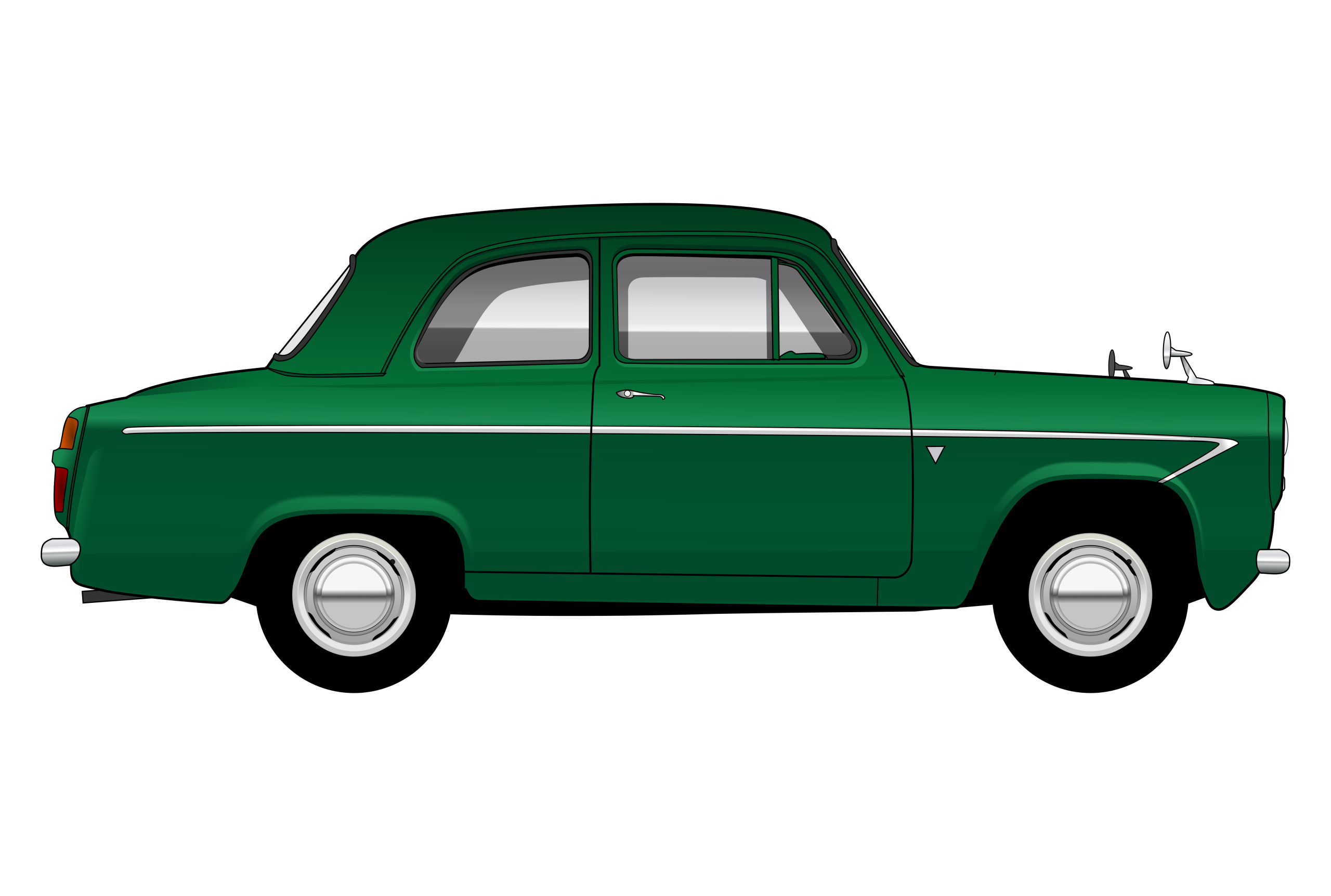 Green Ford Prefect 107E 2 Door side view vector car graphic design for custom t-shirt and mug prints
