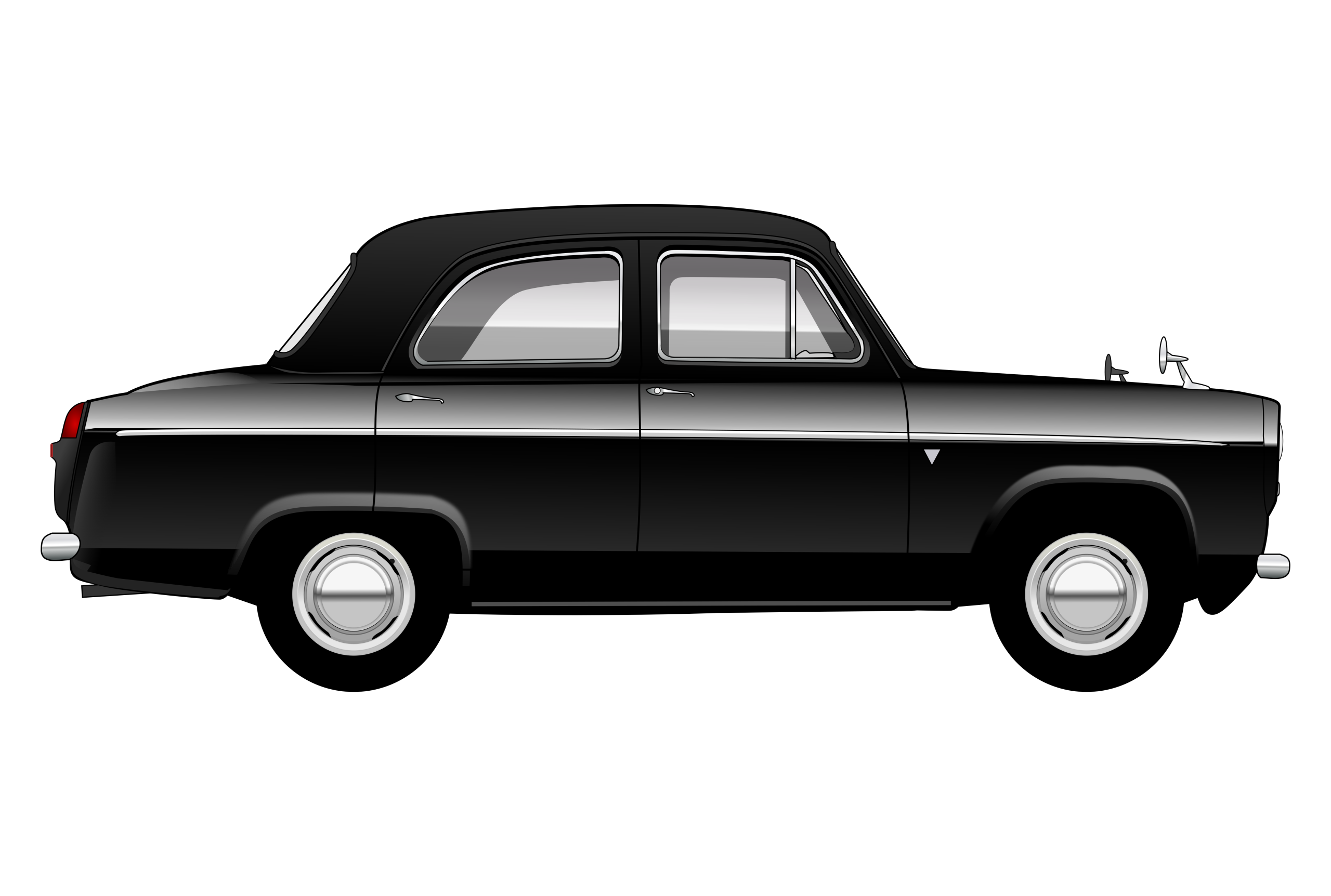 Black Ford Prefect 100E 4 Door side view vector car graphic design for custom t-shirt and mug prints